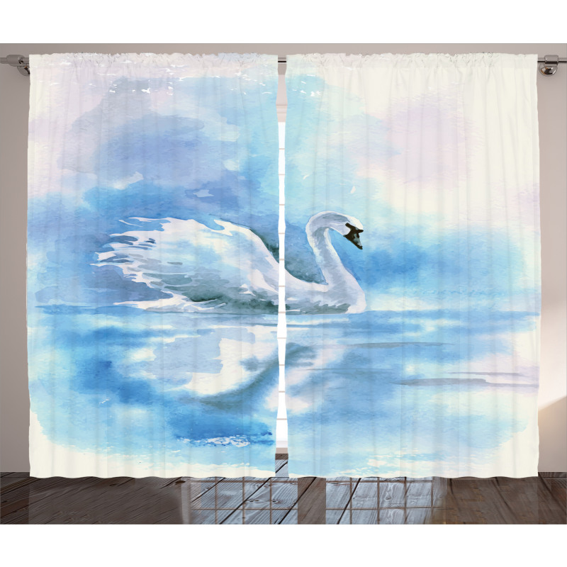 Swan in Hazy River Art Curtain