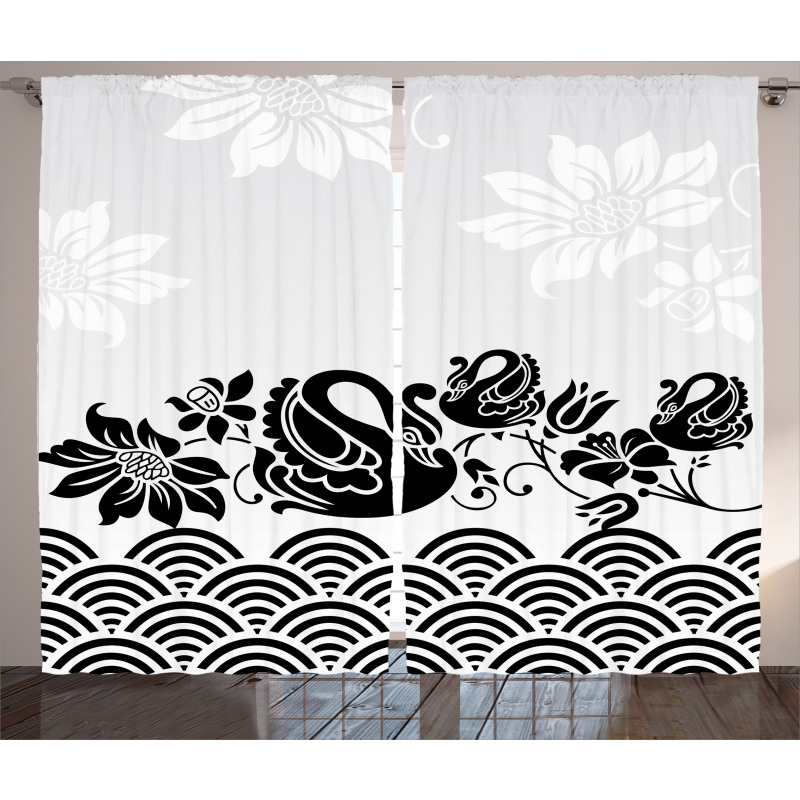 Black Swans and Flowers Curtain