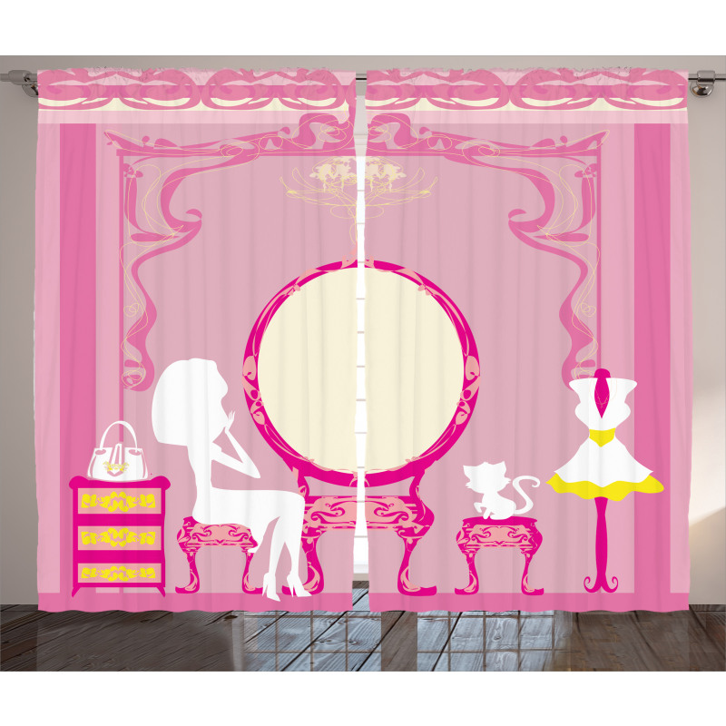 French Lady Cat Mirror Curtain