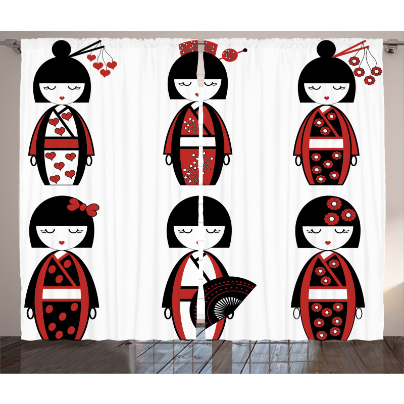 Geisha Dolls Folkloric Curtain