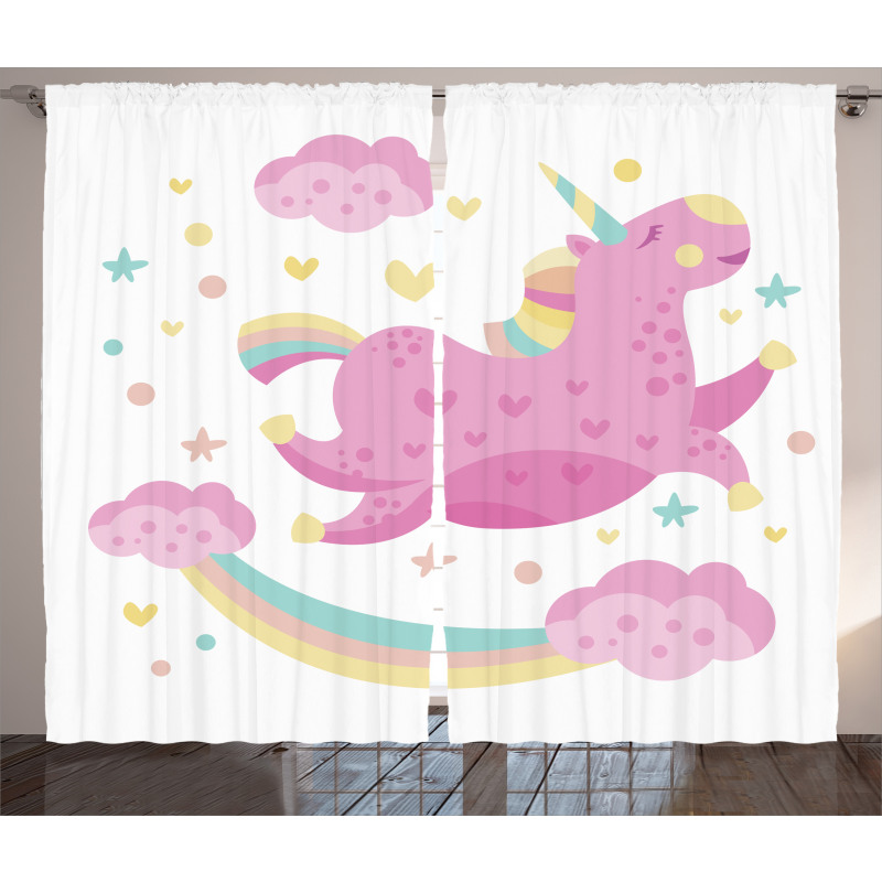 Unicorn with Star Rainbow Curtain