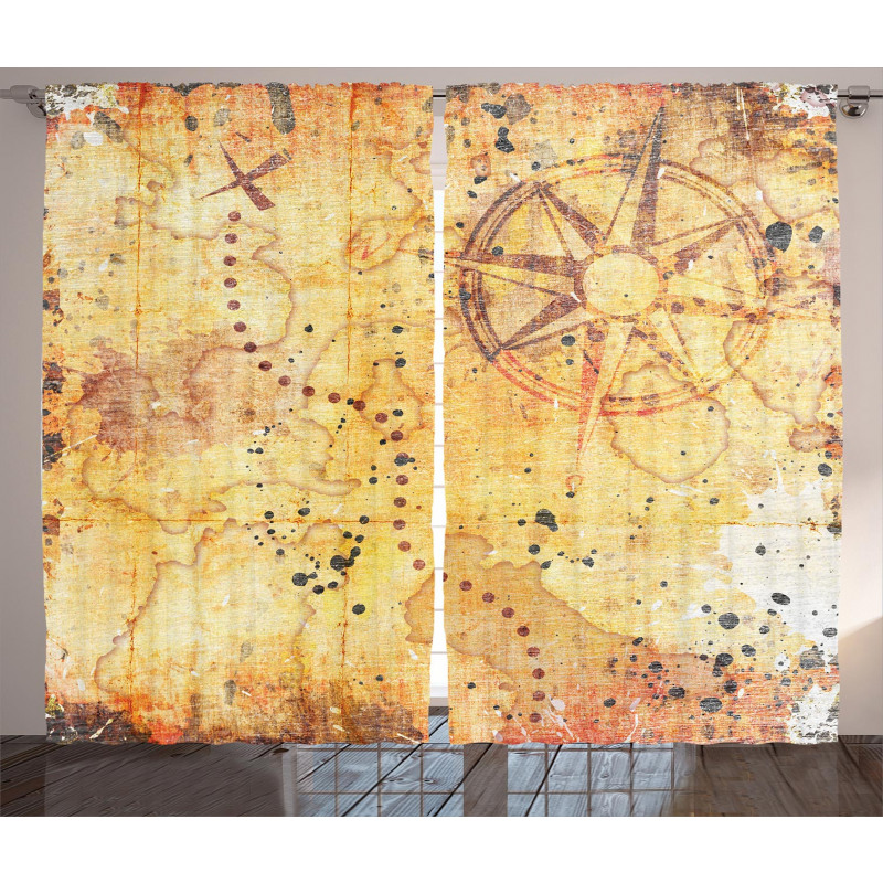Antique Grunge Rusty Map Curtain