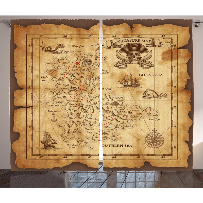 Old Paper Treasure Map Curtain