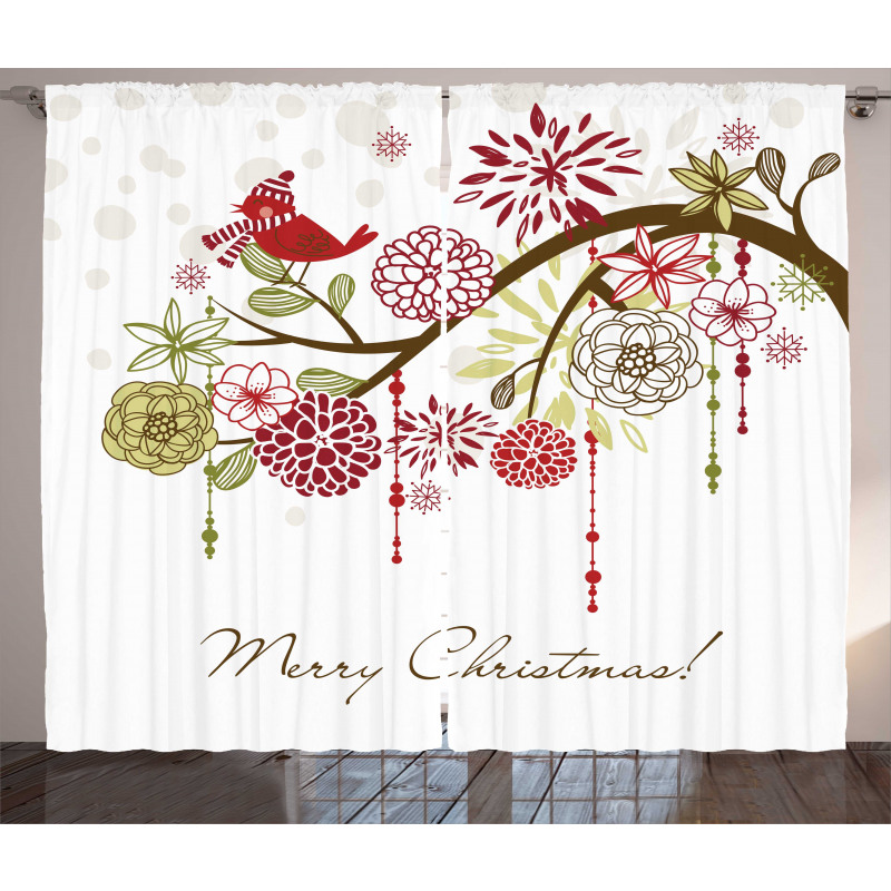 Red Bird Floral Tree Curtain