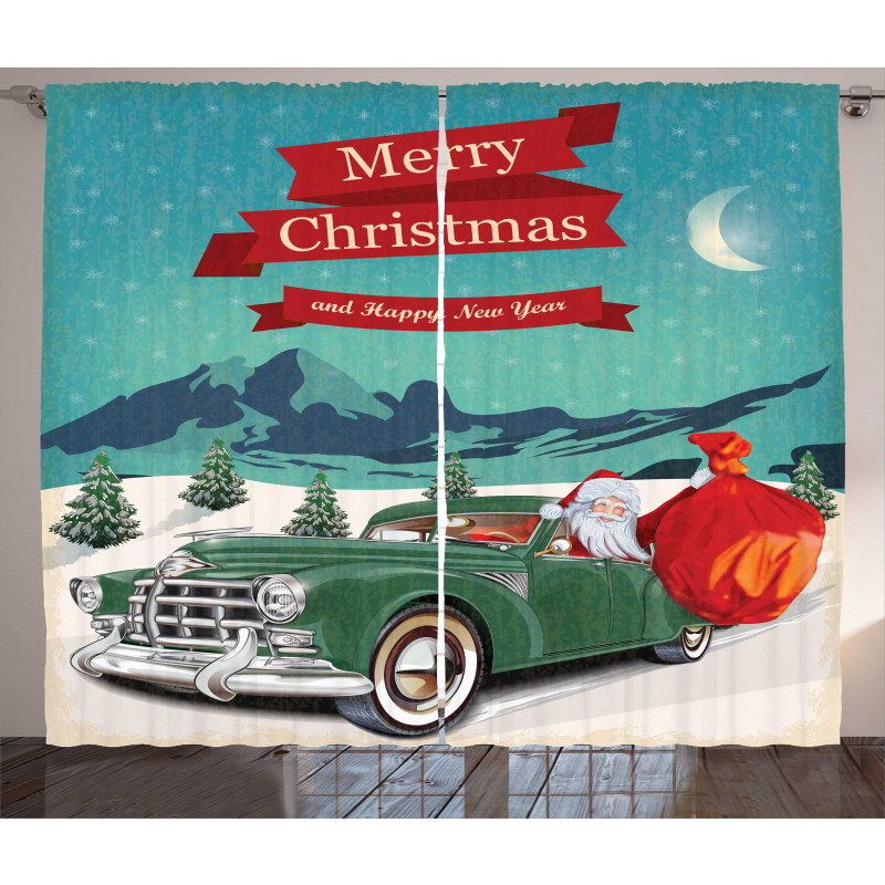 Santa in Classic Car Curtain