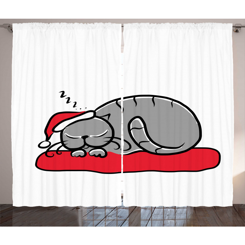 Cat with Santa Hat Curtain