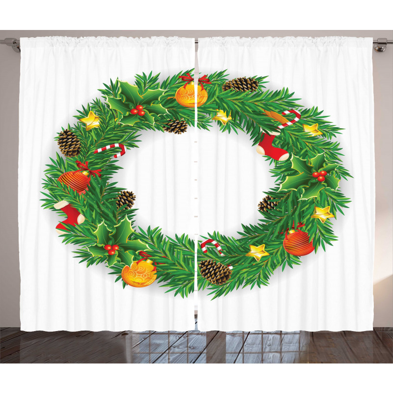 Evergreen Wreath Art Curtain