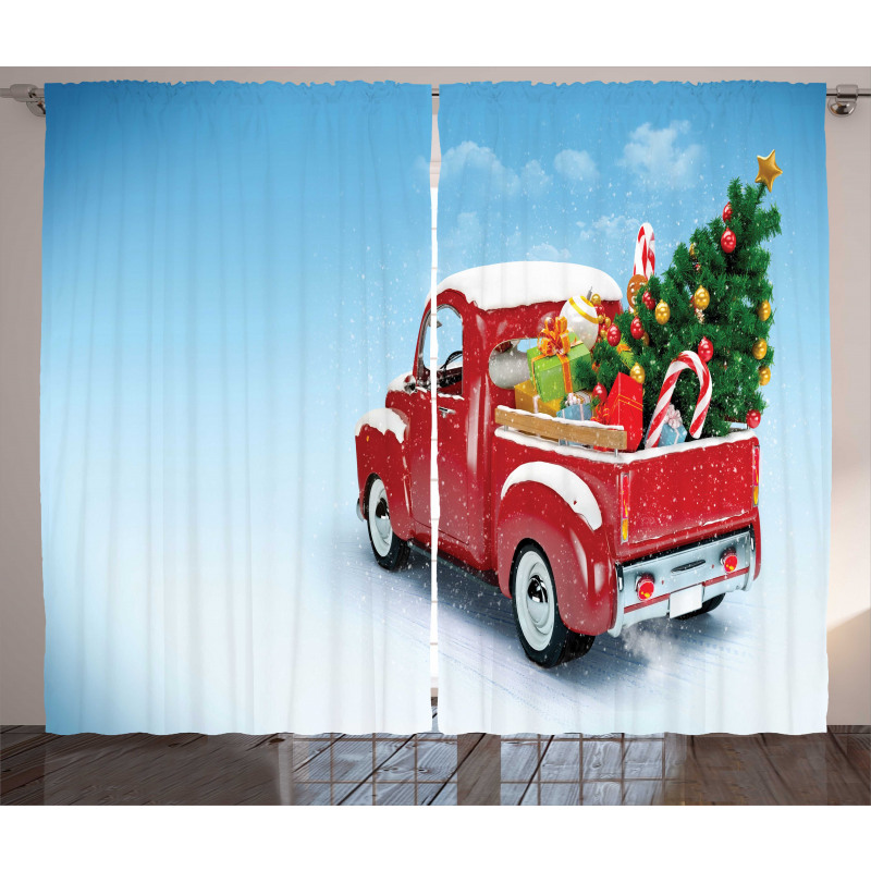 Red Truck Xmas Tree Curtain