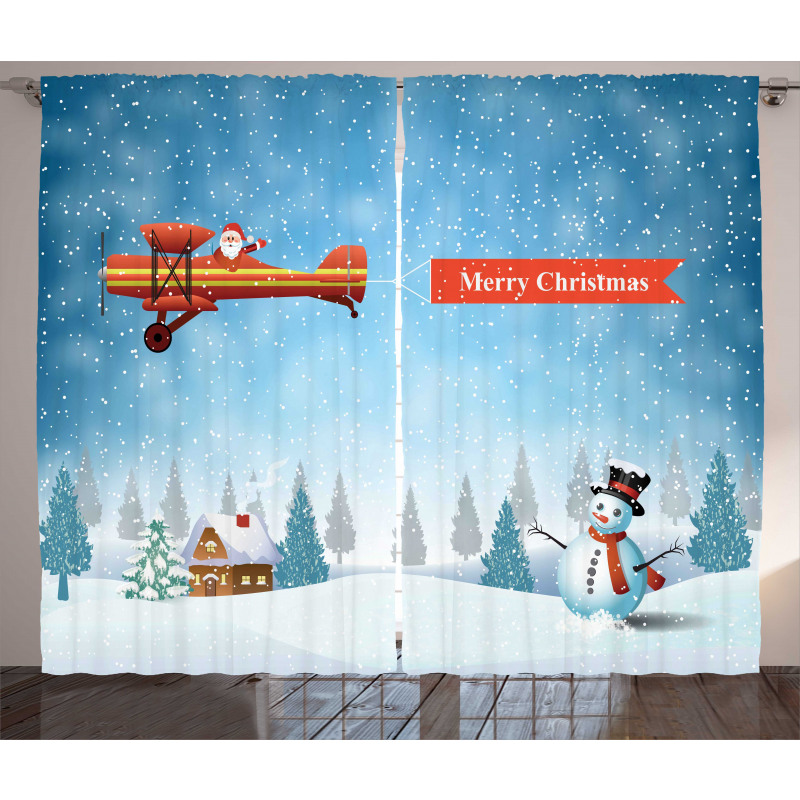 Santa Plane Snowman Curtain