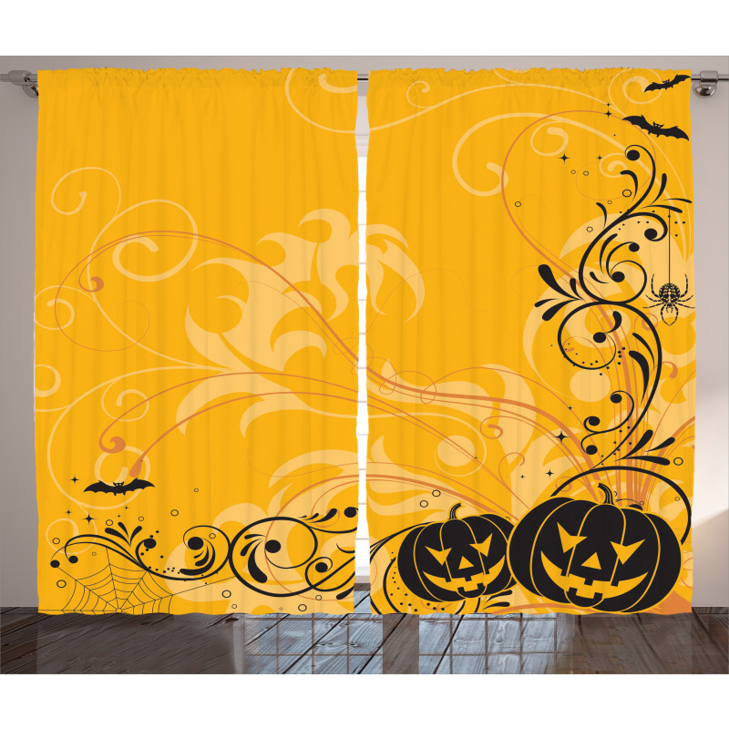 Pumpkins Bats Halloween Curtain