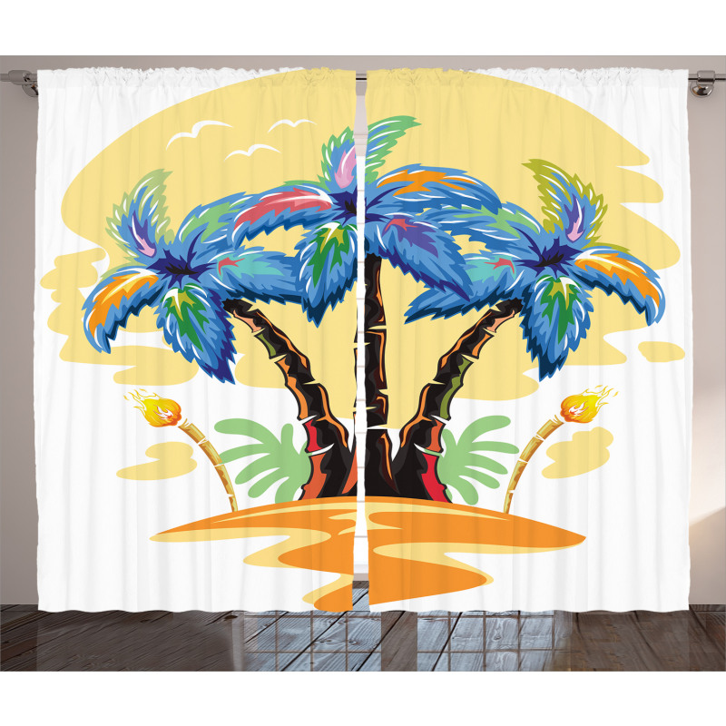 Cartoon Island Sunset Curtain