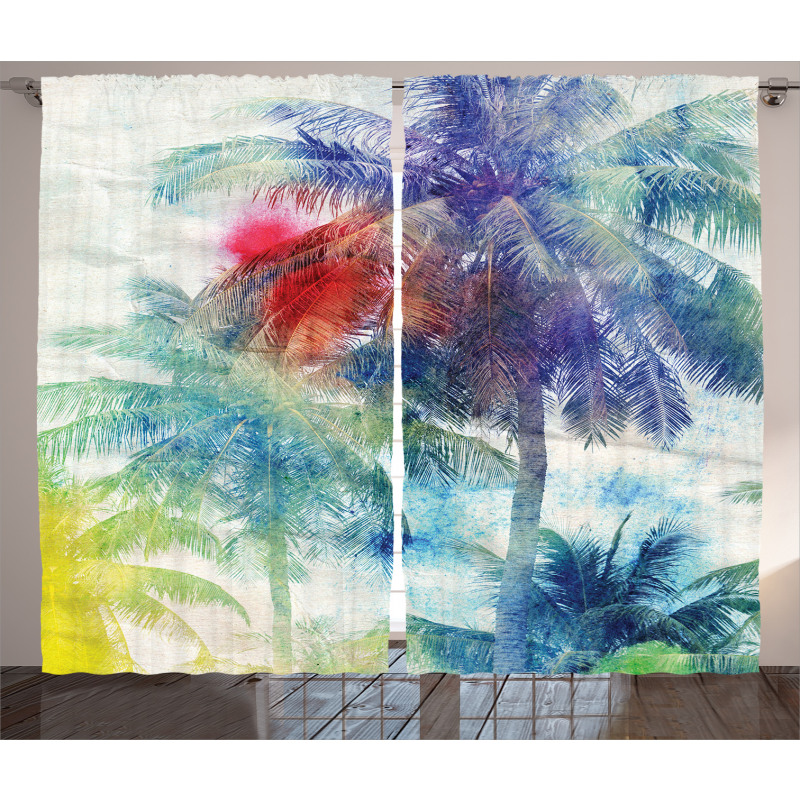 Watercolor Palm Retro Curtain