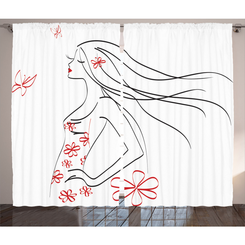 Girl Flowers Butterfly Curtain