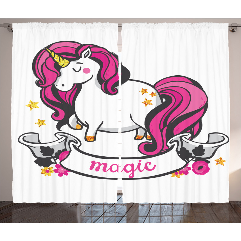 Unicorn with Pink Hair Curtain