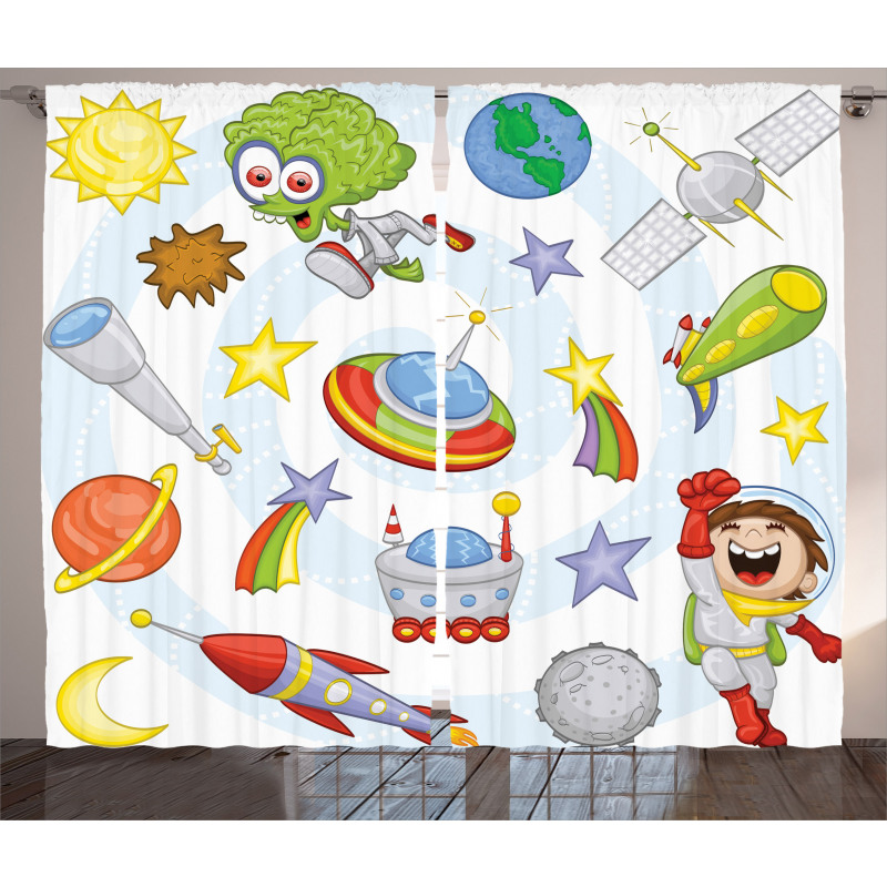 Kids Outer Space Earth Curtain