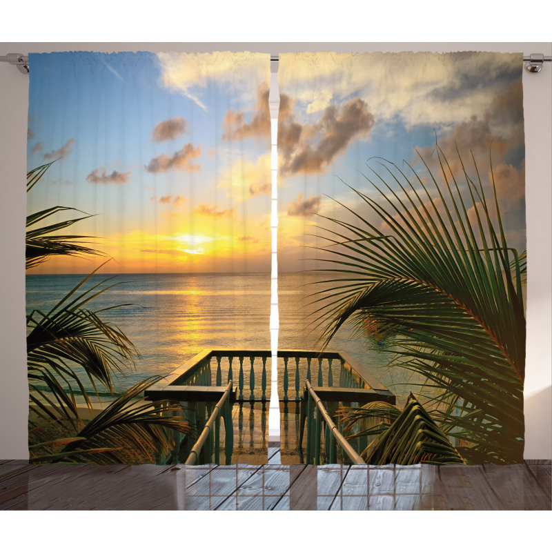 Palms Sunset Scenery Curtain