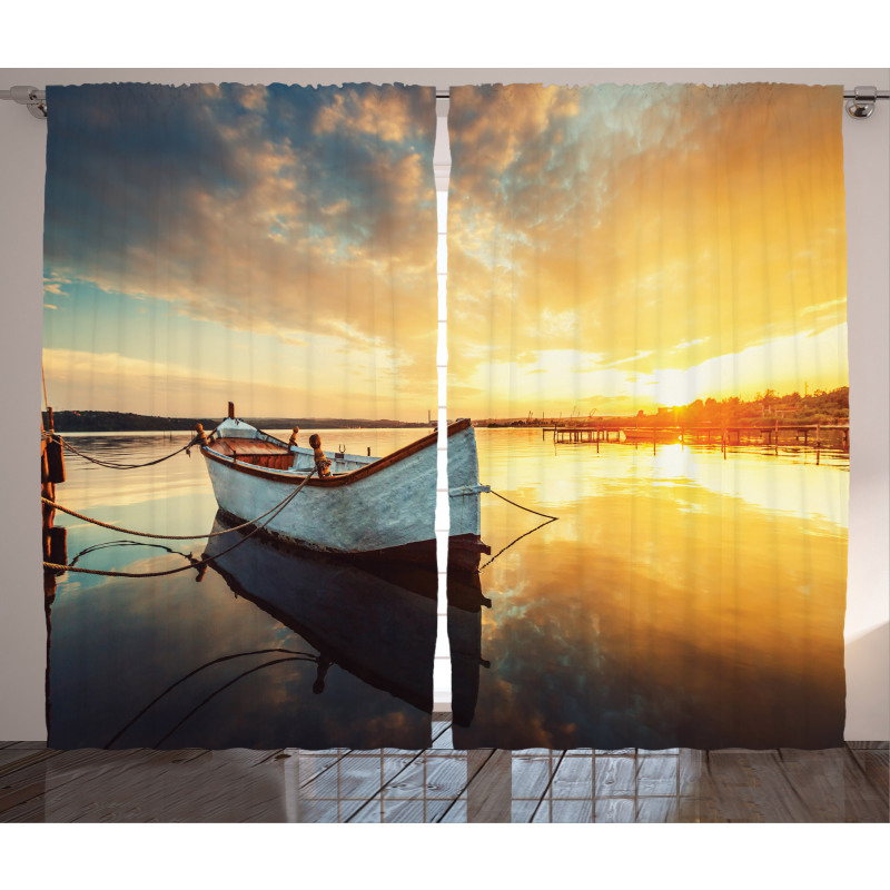 Sunset at Harbor Boat Curtain
