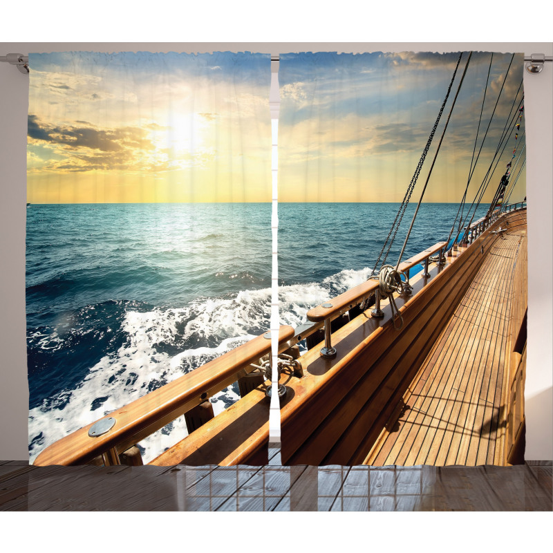 Sailboat Sunset Sea Curtain