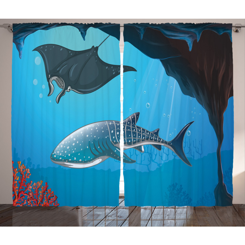 Swimming Shark Ocean Curtain