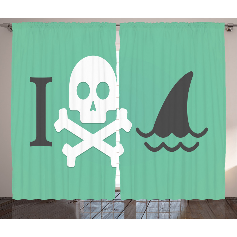 Skull Shark Marine Words Curtain