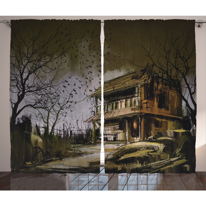 Wooden Haunted House Curtain