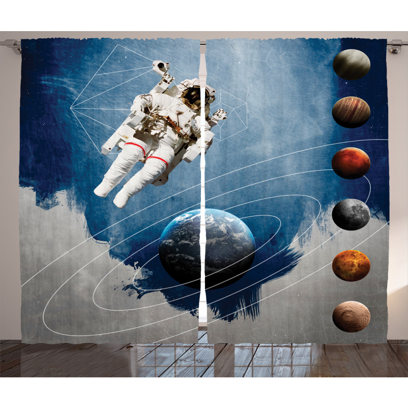 Astronaut Planets Space Curtain
