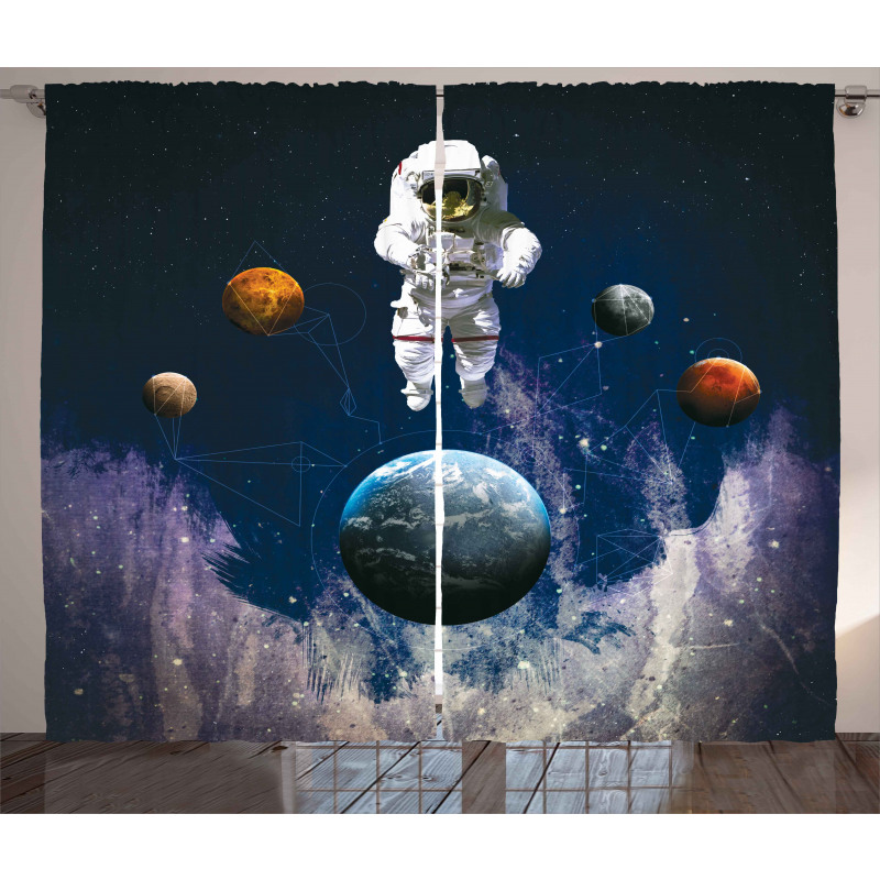 Planets Astronaut Space Curtain