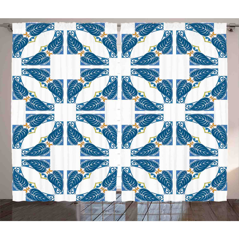 Moroccan Blue Leaves Curtain