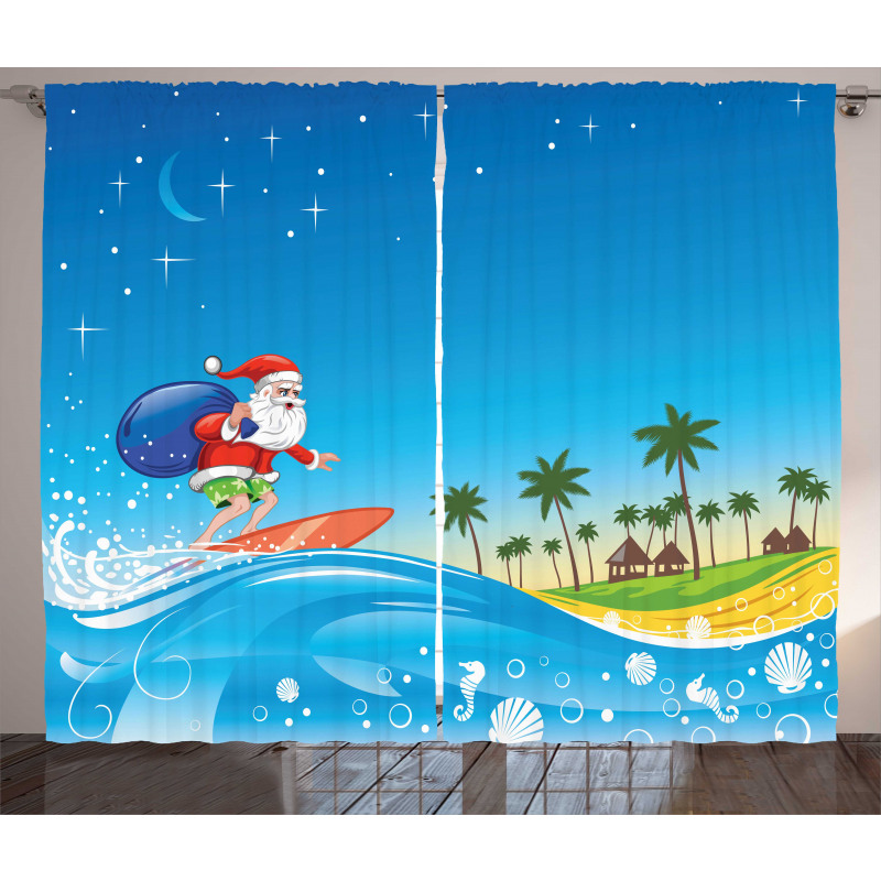Surfing Santa Beach Curtain