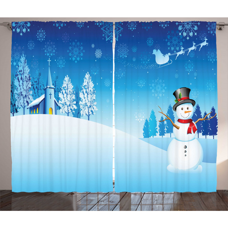 Snowman Winter Stars Curtain