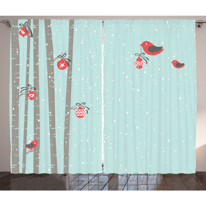 Red Bird Winter Curtain