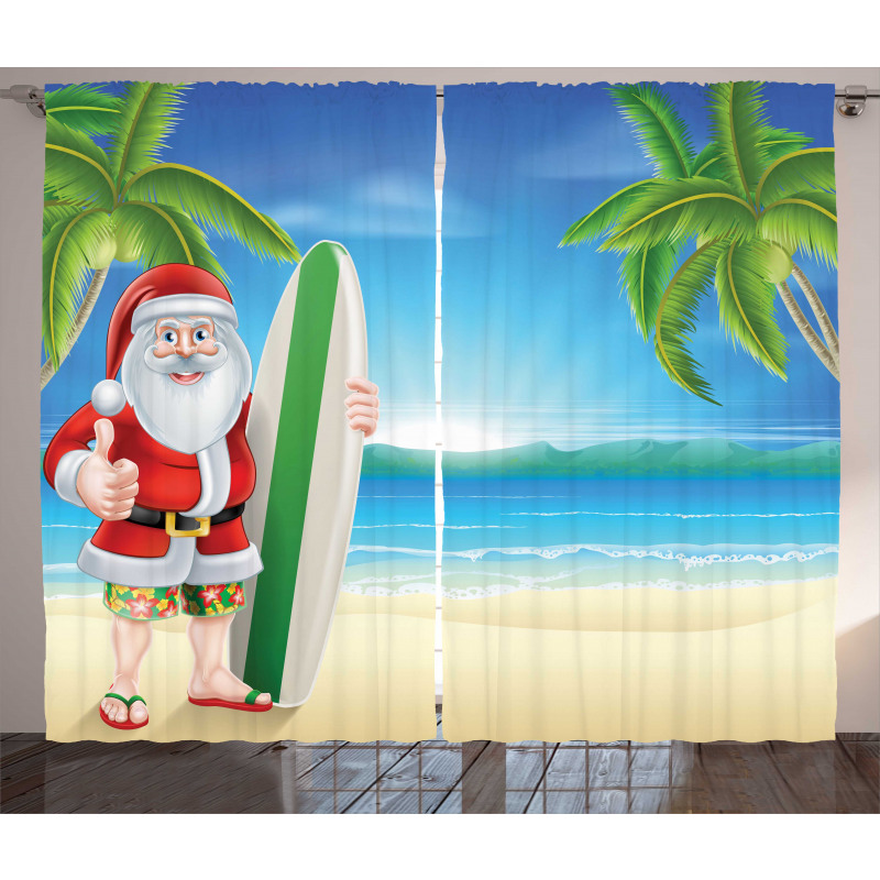 Santa with Surfboard Curtain