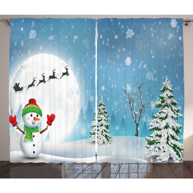 Jolly Snowman Santa Curtain