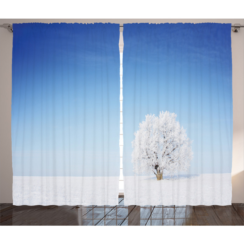 Alone Tree Snowy Field Curtain