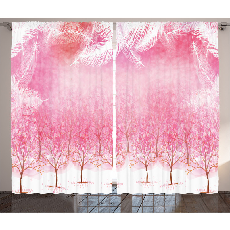 Cherry Trees Feathers Curtain