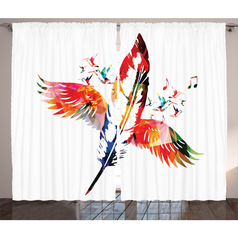 Feather with Wings Birds Curtain