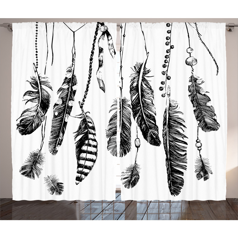 Hand Drawn Feather Curtain