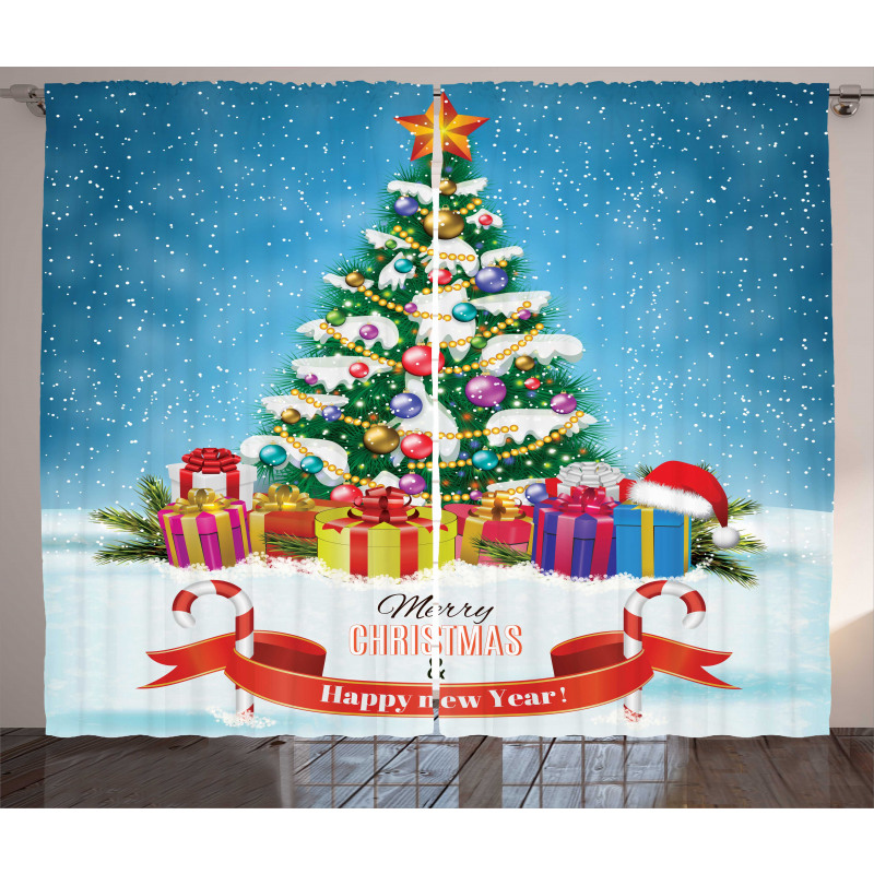 New Year Theme Boxes Curtain