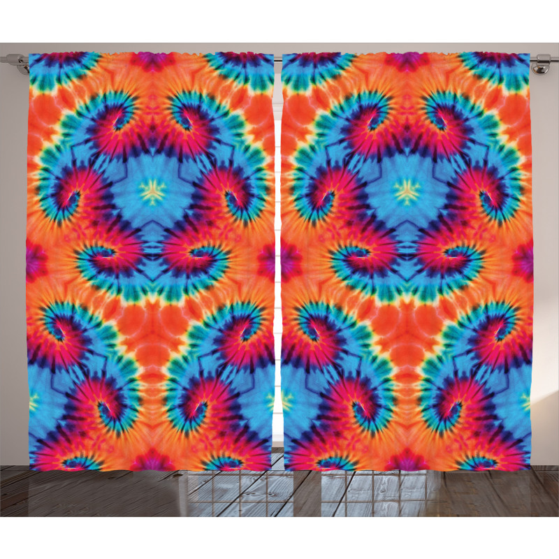 Orange and Blue Motif Colorful Curtain