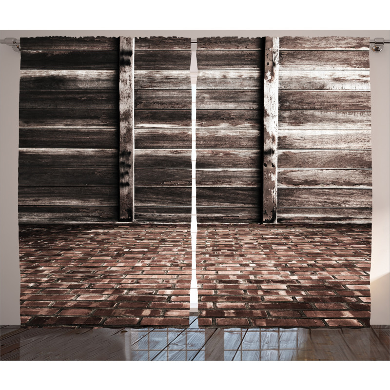 Brick Floor Wooden Wall Curtain