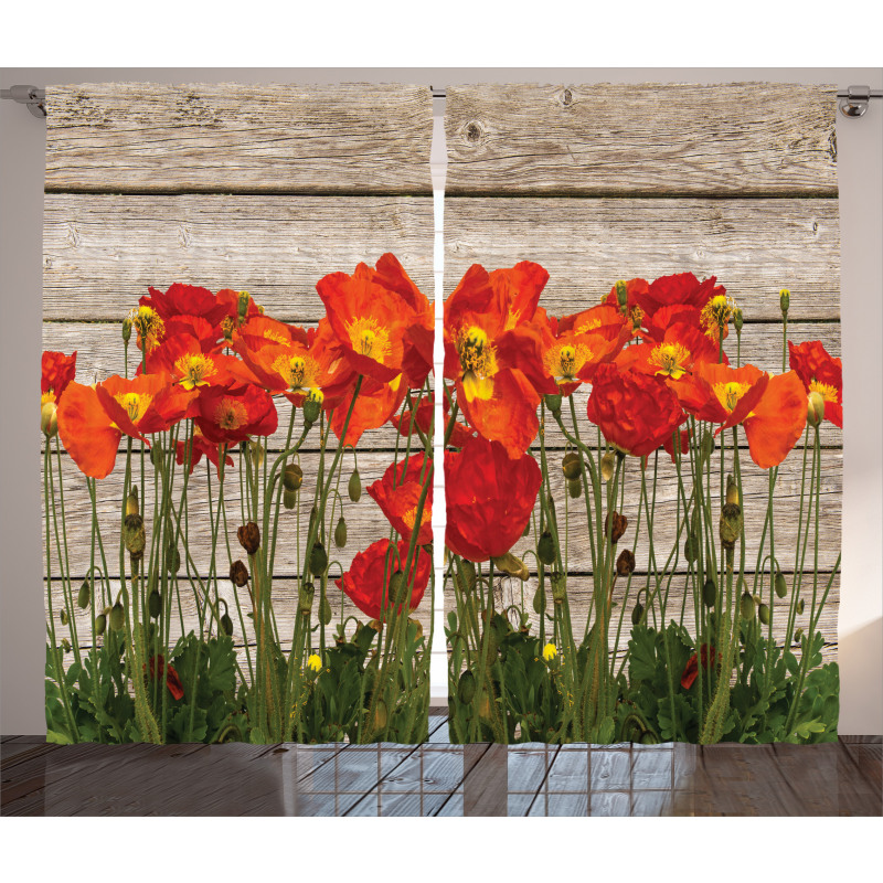 Blooming Poppy Flowers Curtain