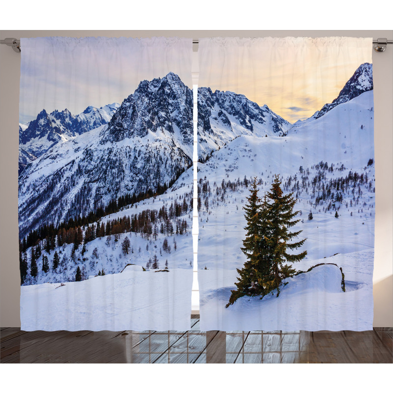 Snowy Mountain Winter Curtain