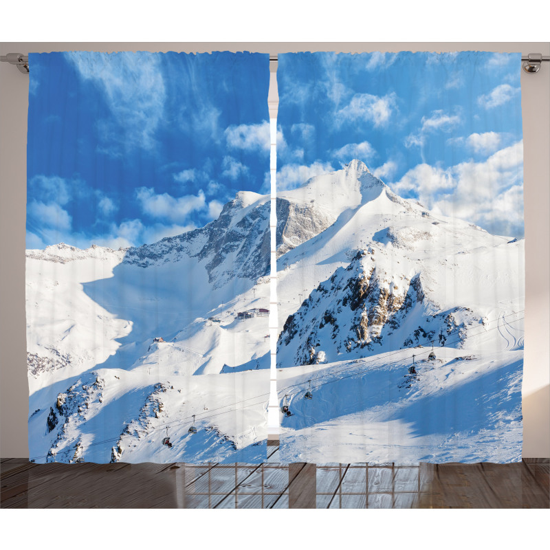 Snowy Mountain Ski Curtain