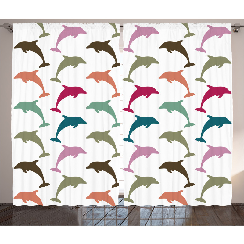 Colorful Dolphins Art Curtain