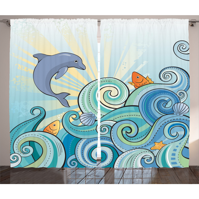 Cartoon Dolphin Ocean Curtain