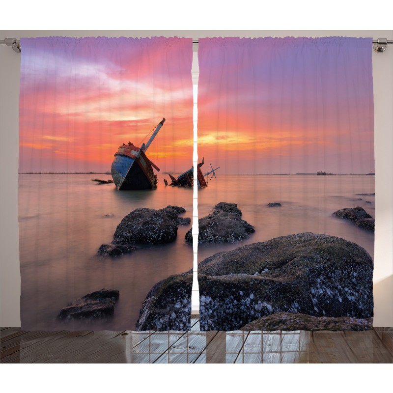 Foggy Water Sunset Curtain