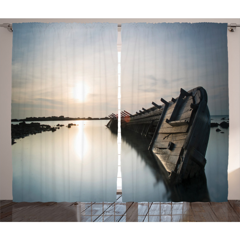 Sinking Boat Sunset Curtain