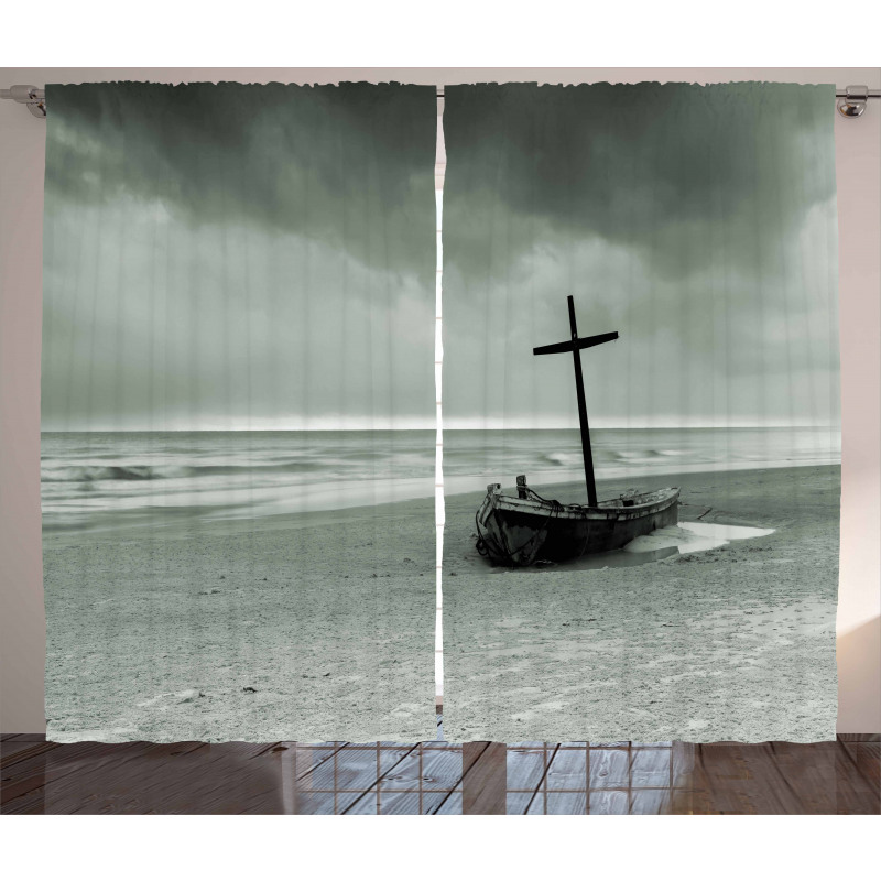 Wreck Boat on the Beach Curtain