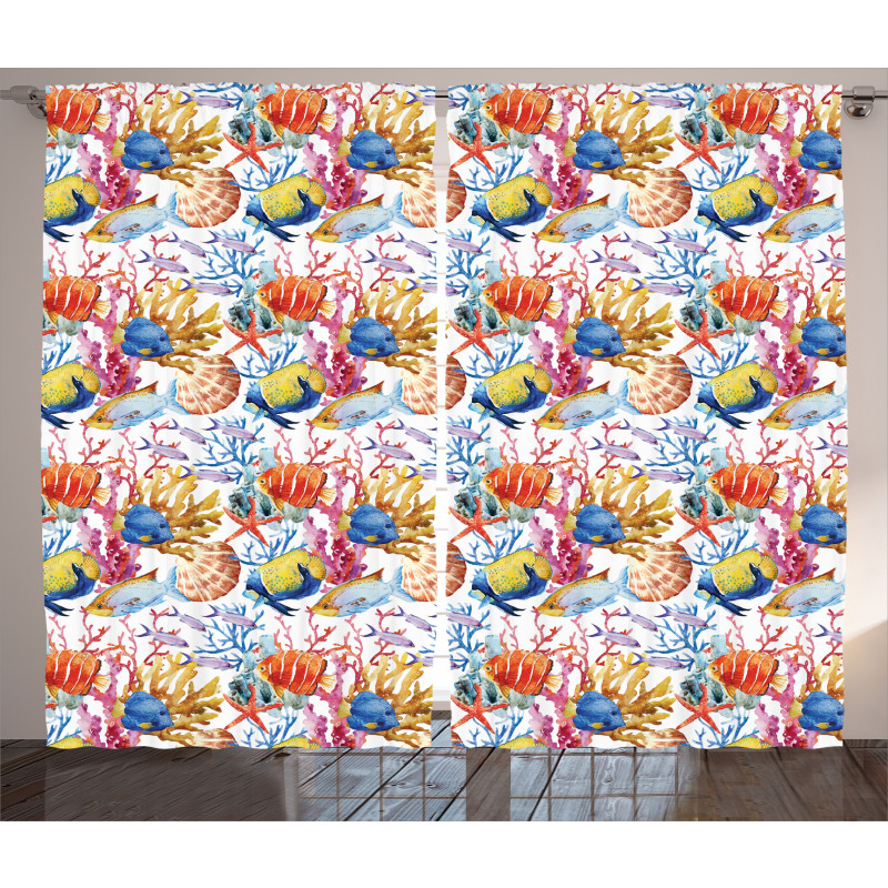 Coral Reef Scallop Shells Curtain