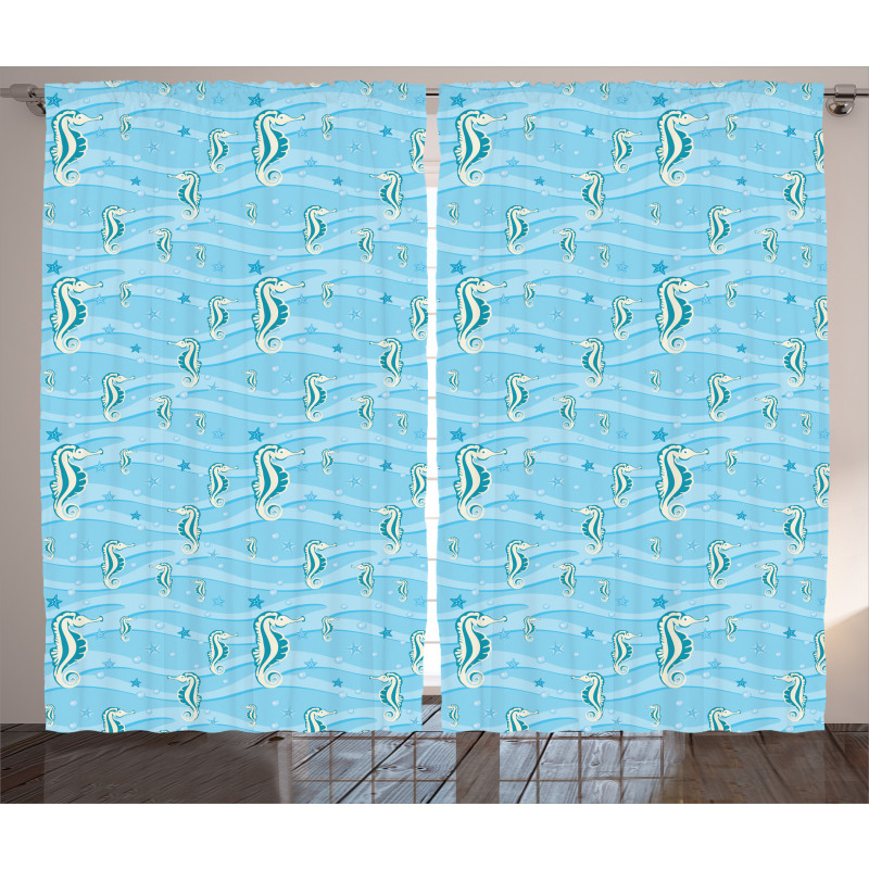 Cartoon Seahorses Nursery Curtain